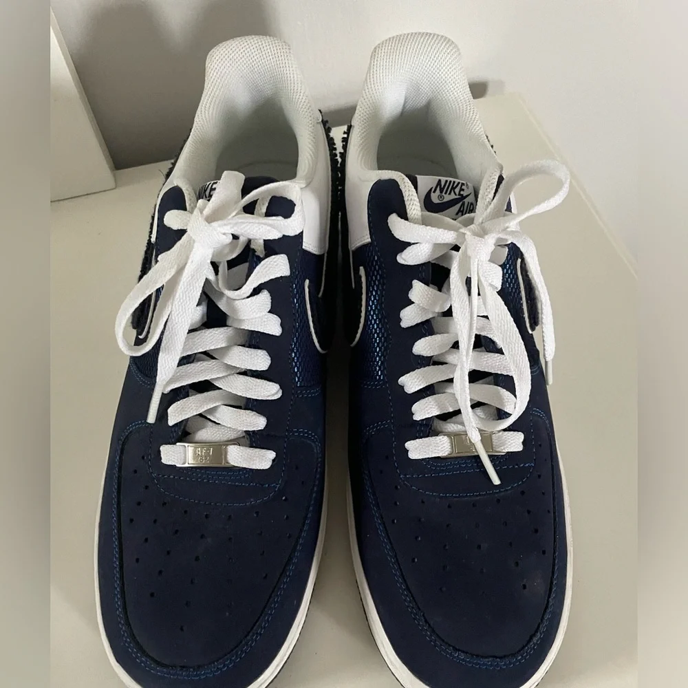 Mens Size 12 Royal Blackened Blue White Nike Air Force 1 Low Game Leather Shoes - Picture 9 of 9